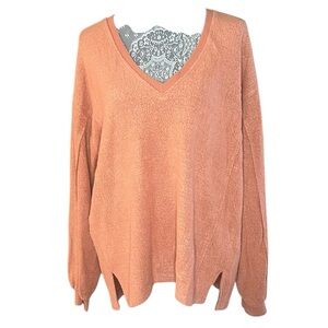 Urban Outfitters Burnt Coral Textured V-Neck Knit Sweater | Size Small